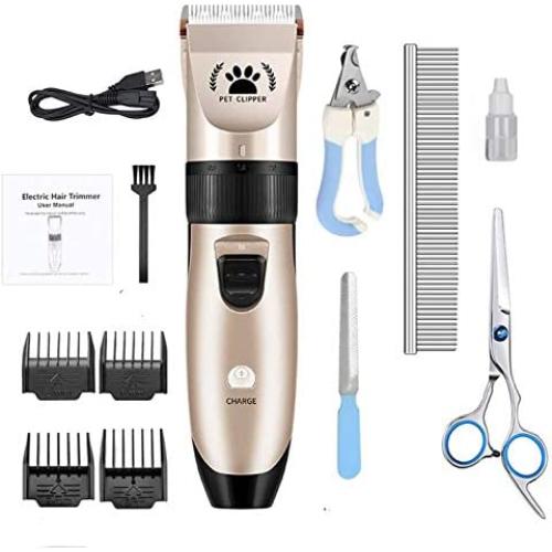 Dog Clippers Shaver Low Noise Pet Rechargeable Cordless Electric Quiet Hair Grooming Professional Trimmer Tool Set with Combs Brush Guides Scissors Nail Kits for Dogs Cats Pets Animals