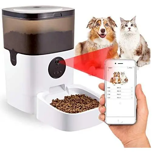 Automatic Pet Feeder, Camera Video Cats&Dogs Dispenser, WiFi Smart Feeder 2 Way Audio, Phone Control, Timed Feeder with Desiccant Bag for Dry Food, Programmable Portion Control,10s Voice Recorder