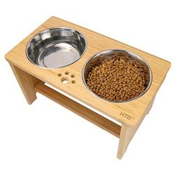 HTB Elevated Dog Bowls,Raised Dog Bowl Stand Feeder with 2 Stainless Steel Bowls,Dog Cat Pet Food Water Bowls