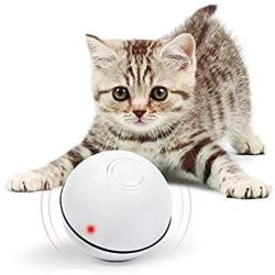 Cat Toy Ball USB Rechargeable 360 Degree Smart Self Rolling Interactive Pet Toy Built-in Spinning LED Light for Cat Chase Play,White