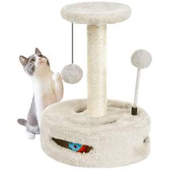 PGFUN 2 in 1 Cat Scratching Post Natural Sisal Cat Claw Scratcher with Interactive Ball Toy for Small Cats and Kittens