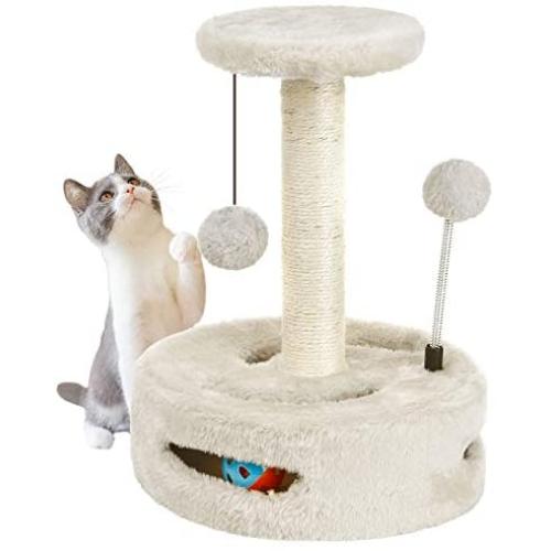 PGFUN 2 in 1 Cat Scratching Post Natural Sisal Cat Claw Scratcher with Interactive Ball Toy for Small Cats and Kittens