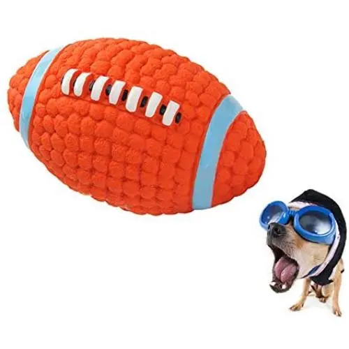 Football Dog Chew Toy, Squeaky Soft Latex Floating Bouncing Ball Pet Dog Toy for Small Medium Large Dog Interactive Toy