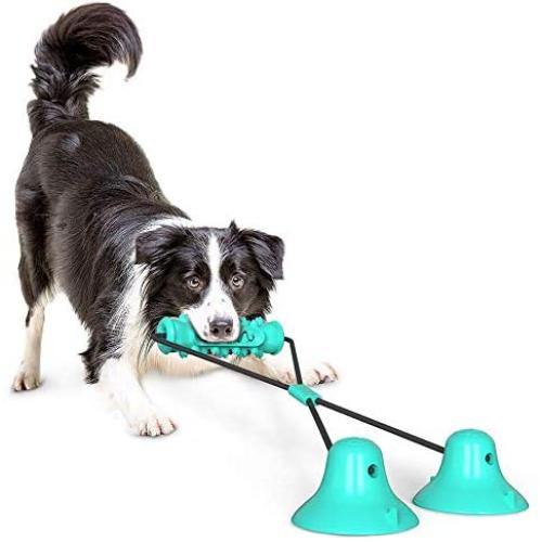 Dog Chew Toy Double Suction Cup Dog Toy, Strong Dog Rope Toy, Interactive Dog Puzzle Toy Multifunction Molar Bite Tug of War Puppy Toy for Small Dogs, Dog Toothbrush Toy (Blue)