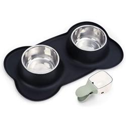 Rolife Dog Bowls 2 Stainless Steel Food Water Feeder Bowls with Non Spill Skid Resistant Silicone Mat + Pet Food Scoop for Pets Puppy Small Medium Dogs Cats