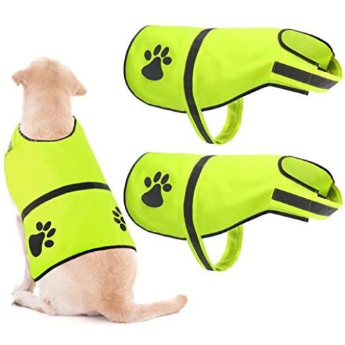 2 Pieces Pet Safety Vest Reflective Dog Vest Waterproof Dog Safety Vest High Visibility Dog Jacket Hunting Vest for Walking Running Hiking to Keep Dog Visible Safe from Car, Hunting Accidents (Yellow)