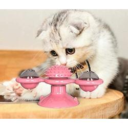 Windmill Cat Toy, Cat Turntable Teasing Interactive Toy with Suction Cup, Portable Windmill Scratch Hair Brush for Cats