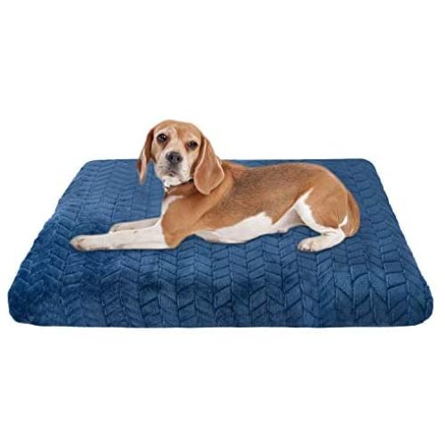 AIPERRO Dog Bed Crate Pad Mat with Removable Washable Cover, Non Slip Plush Pet Sleeping Mattress Thick Soft Cotton Cushion for Small Medium Large Dogs (Blue, 35'' x 23'')