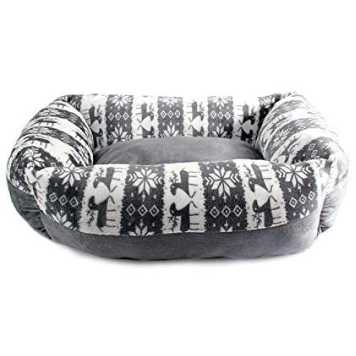 All for Paws Christmas Bolster Cat and Dog Beds, Super Cozy Pet Beds for Small Dogs and Cats, Squeaky Toy Gift Set Included