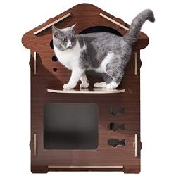 FVANF Luxury Double Layer Cat House, Kitty House, Cat Shelter with Hanging Cat Toy and Cat Scratcher, Cute Pet Cat Bed with Soft Cushions, Easy to Install with The Cork