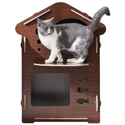 FVANF Luxury Double Layer Cat House, Kitty House, Cat Shelter with Hanging Cat Toy and Cat Scratcher, Cute Pet Cat Bed with Soft Cushions, Easy to Install with The Cork FVANF Luxury Double Layer Cat House, Kitty House, Cat Shelter with Hanging Cat Toy and Cat Scratcher, Cute Pet Cat Bed with Soft Cushions, Easy to Install with The Cork