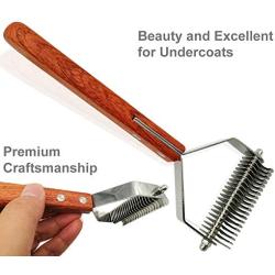 MEETWIN Undercoat Grooming Rake, Dematting Stripper, Tool, Combs for Medium to Large Dogs, Cats, Stainless Steel Combines with Solid Wooden Handle