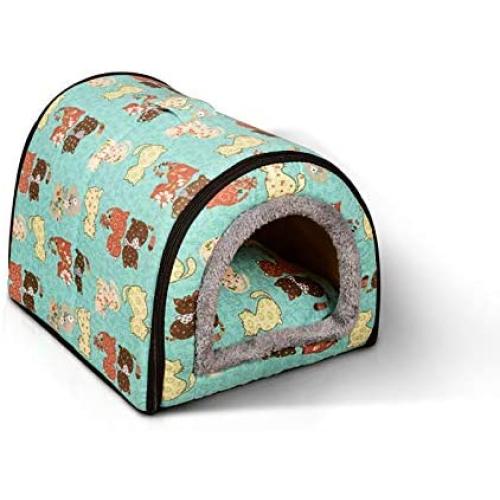GCP Portable Dog Igloo Bed,All-Season Detachable and Washable Cartoon Cat Dog Play House with Removable Cushion