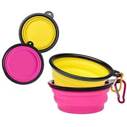 Homesun Collapsible Dog Bowl, 2 Pack Collapsible Dog Water Bowls for Cats Dogs, Portable Pet Feeding Watering Dish for Walking Parking Traveling with Free Carabiner