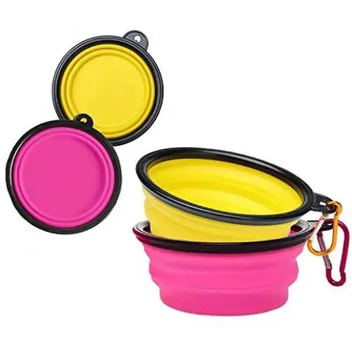 Homesun Collapsible Dog Bowl, 2 Pack Collapsible Dog Water Bowls for Cats Dogs, Portable Pet Feeding Watering Dish for Walking Parking Traveling with Free Carabiner