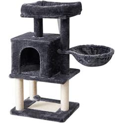 IBUYKE Cat Tree Tower Condo Cat Play Furniture 36.2'' with Sisal Scratching Posts and Board, Perches, Cat House, Dangling Balls, for Pet Cat Kitten, Light Gray Smoky Gray, UCT007