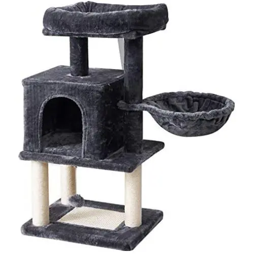 IBUYKE Cat Tree Tower Condo Cat Play Furniture 36.2'' with Sisal Scratching Posts and Board, Perches, Cat House, Dangling Balls, for Pet Cat Kitten, Light Gray Smoky Gray, UCT007 IBUYKE Cat Tree Tower Condo Cat Play Furniture 36.2'' with Sisal Scratching Posts and Board, Perches, Cat House, Dangling Balls, for Pet Cat Kitten, Light Gray Smoky Gray, UCT007