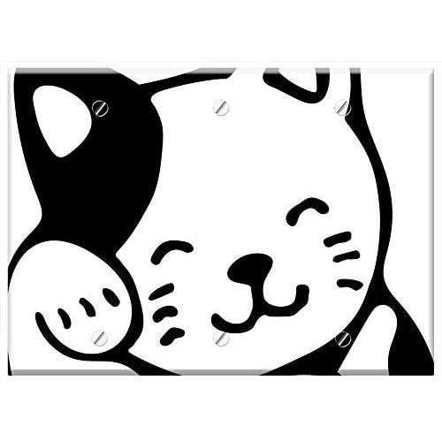 Triple Blank Wall Plate Cover - Grooming Cat Kitty Kitten Feline Pet Animal