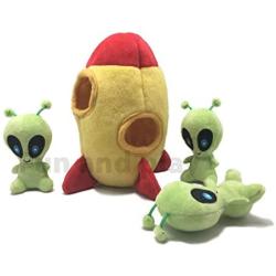 Modern Wave - Squeaky Plush Dog Toy - Interactive Hide and Seek Squirrel Type Puzzle Toy for Dogs, Small Size (Spaceship and Aliens)