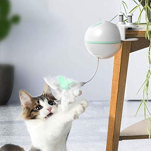 DSstyles Pet Feather Toy,USB Electronic Ball Cat Toy Electric Funny Cat Stick with Clamp
