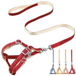 Jecikelon Safety Dog Harness and Leash Set for Daily Outdoor Walking Running Training Classic Lattice Adjustable Harness and Dog Harness