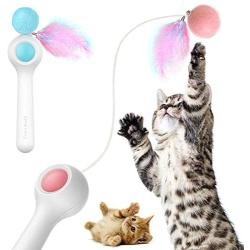 ocijf179 Cat Teaser Pet Cat Kitten Automatic Retractable Teaser Feather Ball Catnip Interactive Toy - Blue