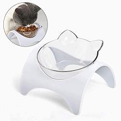 taomu Elevated Cat Food Bowls Neck Protection Raised Pet Food and Water Bowls Wide Dish Non Slip with Raised Stand for Puppy Dogs Cats(White)