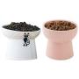 Raised Cat Food and Water Bowl Set,15 Ounces Pink Elevated Cat Feeder Bowl & White Tilted Elevated Cat Bowl,Ceramic Pet Bowls with Stand,Protect Pets Spine,Backflow Prevention,2 Pack