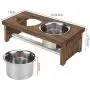 MyGift 5 Inch Height Burnt Wood Small Pet Dog Cat Elevated Raised Feeder Stand with 4 Removable Stainless Steel Bowls MyGift 5 Inch Height Burnt Wood Small Pet Dog Cat Elevated Raised Feeder Stand with 4 Removable Stainless Steel Bowls