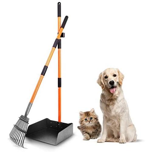 TNELTUEB Extra Large Pooper Scooper, Pet Poop Tray and Rake with Adjustable Long Handle, Pet Waste Removal Heavy Duty Dog Pooper Scooper Great for Large Dog Grass Street Gravel