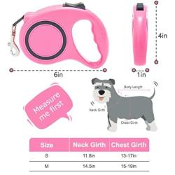 Dog Harness with Retractable Leash Set - Reflective Soft Padded Mesh Walking Vest No Pull Pink Puppy Harness and Adjustable 16.10ft Leash for Small Medium Dogs Puppies Cats Pets