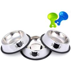 Legendog 3PCS Pet Bowl Stainless Steel Non-Skid Base Dog Bowl Cat Bowl with 2 Food Scoop