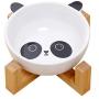 QINYUAN Cat Bowl, Cute Dog Food Water Feeder Pet Puppy Ceramic Drinking Dish with Wooden Rack Non-Slip Tableware Feeding Supply Accessorie