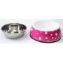 Sweet Pet Home 5.5'' Inch Diameter Pink and White Stars Round Double Aluminum Dog Bowl with Rubber Rim