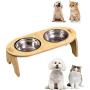 Elevated Double Cat Dog Bowls, Pet Food Water Bowl with 15°Tilted Raised, Pet Feeding Stainless Steel Bowl for Cats and Dogs- Include 2 Stainless Steel Bowls,Improve Digestion