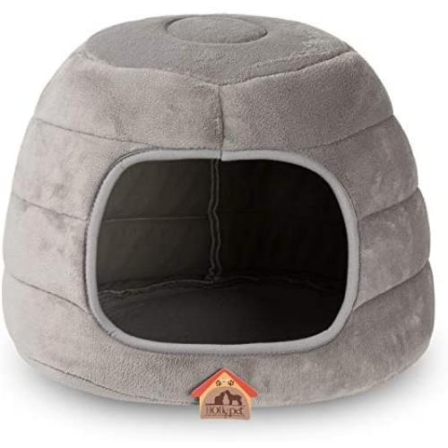 Hollypet Self-Warming 2 in 1 Foldable Cave Shape High Elastic Foam Pet Cat Bed for Cats and Small Dogs, 16 × 16 × 12.5 Inches