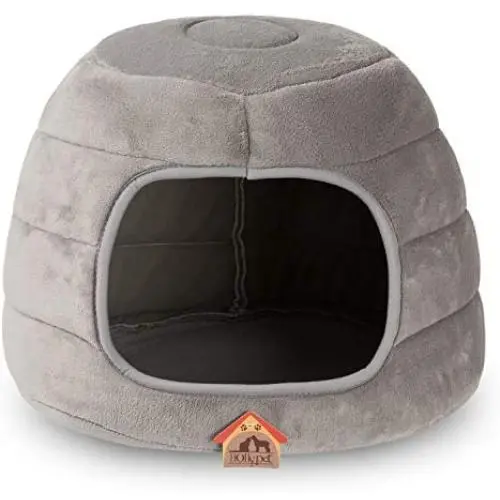 Hollypet Self-Warming 2 in 1 Foldable Cave Shape High Elastic Foam Pet Cat Bed for Cats and Small Dogs, 16 × 16 × 12.5 Inches