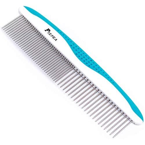 Piepea Pet Comb, Stainless Steel Teeth Comb for Dogs & Cats, Pet Hair Comb for Home Grooming Kit, Removes Knots, Mats and Tangles, 7 1/4''