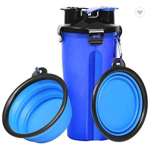 TOL Dog Water Bottle and Food 2-in-1 Container with Silicone Collapsible Dog Bowl, Outdoor Dog Water Food Bowl for Walking Traveling Hiking (Pink, Green, Orange, Blue)
