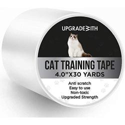 UpgradeWith Cat Scratch Deterrent Tape | Double-Sided Training Tape | Prevent Cat from Scratching | Non-Toxic and Safe Polyester Material | [2020 Upgraded] 4 Inches x 30 Yards