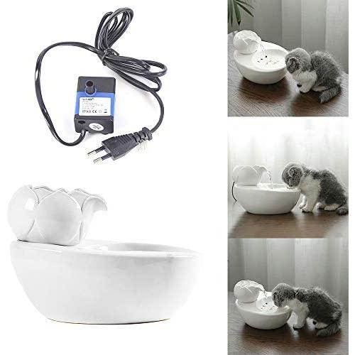 KNDJSPR Lotus Cat Waterer, Automatic Ceramic Drinking Fountain, Soften Water Prevent Dry Burning, 6 Replaceable Filters, for Bedroom Balcony Living Room