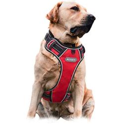 Dog Harness No Pull Adjustable Pet Harness Reflective Oxford Soft Breathable Nylon Oxford Vest for Small Medium Large Dog Red and Black