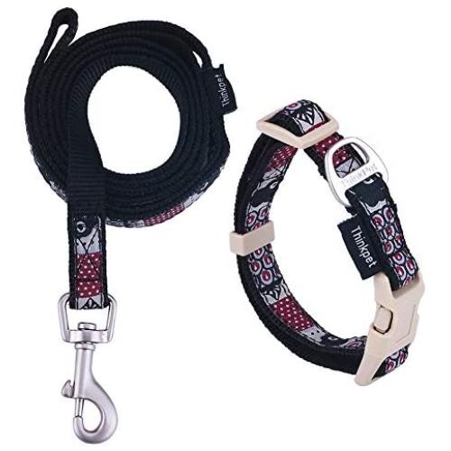 ThinkPet Cute Puppy Dog Collar and Lead Set Colorful Strong Adjustable for Small Dogs