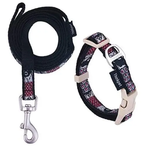 ThinkPet Cute Puppy Dog Collar and Lead Set Colorful Strong Adjustable for Small Dogs ThinkPet Cute Puppy Dog Collar and Lead Set Colorful Strong Adjustable for Small Dogs