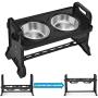 VavoPaw Adjustable Elevated Dog Bowls, 4 Adjustable Heights Dog Cat Raised Stand Feeder with Double Stainless Steel Bowls, Detachable Elevated Food & Water Dish for Cats and Small Medium Dogs, Black