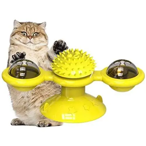Anxyuan Cat Windmill Toy Turntable Teasing Interactive Pet Supplies for Cat Scratching Tickle Hair Brush with Catnip and Bell for Indoor Cats