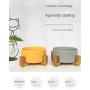 ZYYRT Ceramic Raised Dog Bowl Basic Cat Food Bowl Water Dish with Anti-Slip Wooden Stand for Dogs and Cats, Dishwasher Safe