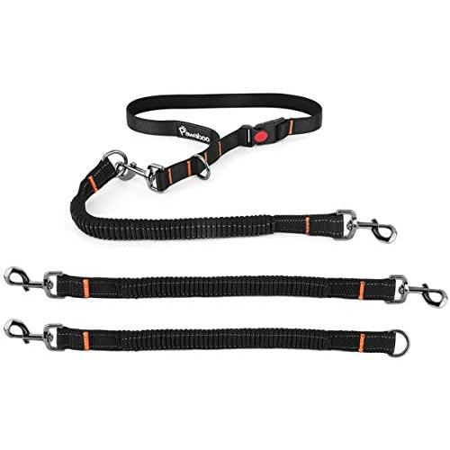 Pawaboo Dog Seatbelt, Upgraded Adjustable Nylon Pet Car Seat belt Harness Headrest Restraint, Bungee Double Dog Leash Reflective Vehicle Safety Leads Strap for Travel for Small Medium Large Dog, Black
