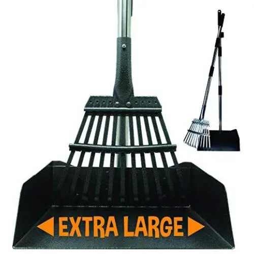Bodhi Dog Extra Large New Adjustable Metal Pooper Scooper | Tray and Rake with Long Secure Handle | Perfect Pet Poop Picker Upper for Small and Large Dogs - Great for Grass, Street and Gravel