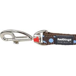 Red Dingo Designer Dog Lead, Blue Spots on Brown (15mm x 1.2m) S